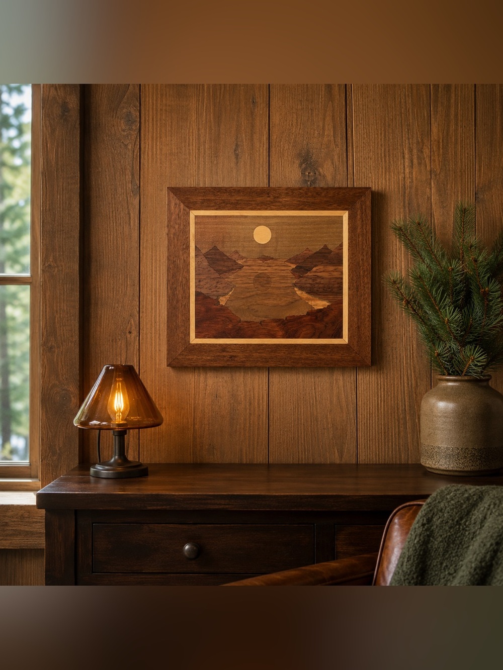 Vintage 1986 D.D. Bilger Hidden Lake Wood Inlay Marquetry Art 41/500